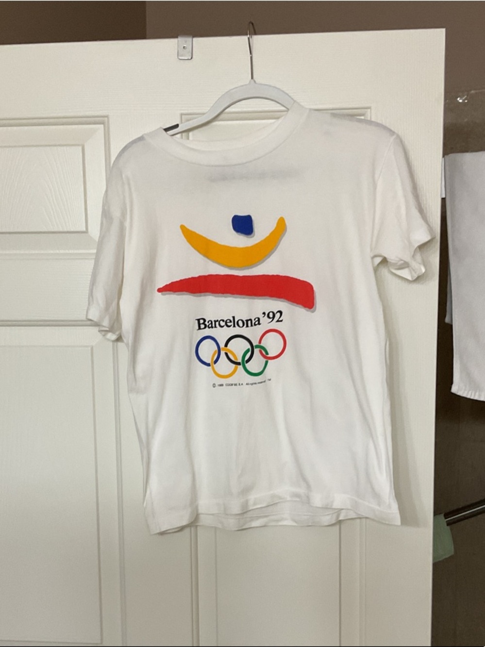 Barcelona '92 Olympic Graphic Tee - White with Multicolor Rings